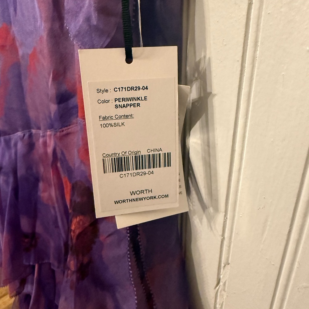 NWT Worth New York Periwinkle Snapper Silk Ruffle Dress Size 4 - Picture 3 of 6